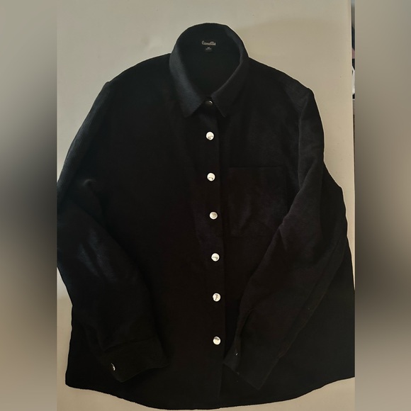 CAMELLIA Black Corduroy long Sleeve Shirt Button/Snap up Women’s Medium Juniors - Picture 10 of 10